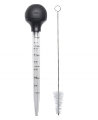 Time to dress up! Take your bird from bland to bursting with flavor in no time at all. The unique bulb shape and collar of this innovative baster offer a range of comfort grips for basting from all directions. Easy-to-read measurement markings and a flattened head keep precision on hand. Lifetime warranty. Time to dress up! Take your bird from bland to bursting with flavor in no time at all. The unique bulb shape and collar of this innovative baster offer a range of comfort grips for basting from all directions. Easy-to-read measurement markings and a flattened head keep precision on hand. Lifetime warranty.