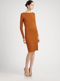 A body-slimming silhouette in a luxe, double layered jersey, enhanced with a flattering bateau neckline and zip detailing.BoatneckLong sleeves with wrist zippersDarts at bust and backUnlinedAbout 26 from natural waistViscoseDry cleanImported of French fabricModel shown is 5'11 (180cm) wearing US size 4. A body-slimming silhouette in a luxe, double layered jersey, enhanced with a flattering bateau neckline and zip detailing.BoatneckLong sleeves with wrist zippersDarts at bust and backUnlinedAbout 26 from natural waistViscoseDry cleanImported of French fabricModel shown is 5'11 (180cm) wearing US size 4.