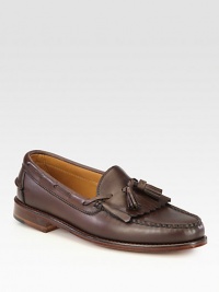 Handsewn kiltie tassel loafer in soft, yet structured calfskin leather.Leather upperLeather liningPadded insoleLeather soleMade in USA Handsewn kiltie tassel loafer in soft, yet structured calfskin leather.Leather upperLeather liningPadded insoleLeather soleMade in USA