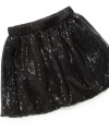 Shimmy some shimmer. She'll light up the dance floor in this sequined bubble skirt from Baby Phat.