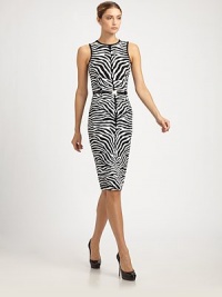 Allover zebra stripes lend this close-fitting sheath an exotic edge.Jewel necklineSleevelessSolid trim at neck and armholesIncluded leather belt with metal buckleBack ventConcealed back zipAbout 25 from natural waist98% viscose/2% elastaneDry cleanMade in ItalyModel shown is 5'11 (180cm) wearing US size 4. Allover zebra stripes lend this close-fitting sheath an exotic edge.Jewel necklineSleevelessSolid trim at neck and armholesIncluded leather belt with metal buckleBack ventConcealed back zipAbout 25 from natural waist98% viscose/2% elastaneDry cleanMade in ItalyModel shown is 5'11 (180cm) wearing US size 4.