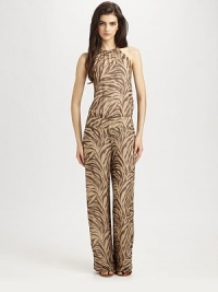 Channel your inner exotic goddess with this zebra-printed halter silhouette of pure silk. Silk halter necklineDropped waistSmocked waistbandInseam, about 57SilkDry cleanImportedModel shown is 5'10 (177cm) wearing US size Small. Channel your inner exotic goddess with this zebra-printed halter silhouette of pure silk. Silk halter necklineDropped waistSmocked waistbandInseam, about 57SilkDry cleanImportedModel shown is 5'10 (177cm) wearing US size Small.