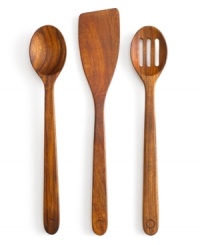 Crafted in solid acacia wood -- displaying a gorgeous grain unique to each individual piece -- this utensil set is a beautiful, practical addition to any working kitchen. Limited lifetime warranty. Crafted in solid acacia wood -- displaying a gorgeous grain unique to each individual piece -- this utensil set is a beautiful, practical addition to any working kitchen. Limited lifetime warranty.