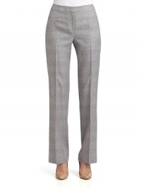 THE LOOKTweed designBanded waist with button and hook closureFront zip closureTrouser silhouetteBack dartsTHE FITRise, about 10Inseam, about 32THE MATERIAL46% linen/22% virgin wool/16% viscose/14% polyester/2% lycraCARE & ORIGINDry cleanImportedModel shown is 5'10 (177cm) wearing US size 4. 