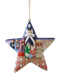 Stars align every Christmas with this beautiful ornament, featuring a nativity scene with elaborate patterned detail crafted in the traditional style of Jim Shore. Stars align every Christmas with this beautiful ornament, featuring a nativity scene with elaborate patterned detail crafted in the traditional style of Jim Shore.