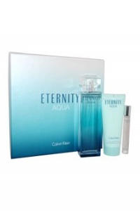 Eternity Aqua By Calvin Klein 3pc Set: 3.4 Oz EDP Spray+3.4 Oz Luxurious Body Lotion+ 0.33 Oz EDP Rollerball (Holiday 2012 Edition)