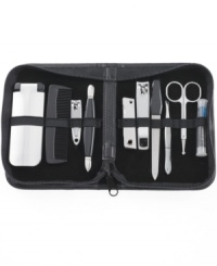 Perfect for the busy guy, this 10-piece essential grooming kit from Perry Ellis will keep you looking sleek and smooth at all times - even on the go. Perfect for the busy guy, this 10-piece essential grooming kit from Perry Ellis will keep you looking sleek and smooth at all times - even on the go.