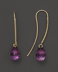 Faceted amethyst briolettes add rich sparkle to 14K yellow gold. Faceted amethyst briolettes add rich sparkle to 14K yellow gold.