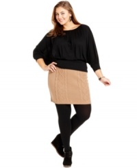 Modernize your fall wardrobe with this fabulous cable-knit plus size pencil skirt from Extra Touch! Modernize your fall wardrobe with this fabulous cable-knit plus size pencil skirt from Extra Touch!