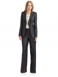 THE LOOKSubtle pinstripes on a fine wool/silk blendPadded shouldersPeaked lapelTwo-button frontLong sleeves with three-button cuffsDual front welt pocketsSide vents at back hemTHE FITAbout 27 from shoulder to hemTHE MATERIAL60% virgin wool/40% silkFully linedCARE & ORIGINDry cleanMade in Italy THE LOOKSubtle pinstripes on a fine wool/silk blendPadded shouldersPeaked lapelTwo-button frontLong sleeves with three-button cuffsDual front welt pocketsSide vents at back hemTHE FITAbout 27 from shoulder to hemTHE MATERIAL60% virgin wool/40% silkFully linedCARE & ORIGINDry cleanMade in Italy