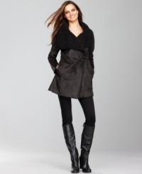 An oversized, foldover collar with a faux shearling fabric gives this INC coat a plush look and feel. An oversized, foldover collar with a faux shearling fabric gives this INC coat a plush look and feel.
