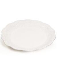 Embossed blooms, graceful beading and a delicate scalloped edge give the round Blanc platter the classic, romantic feel of Versailles Maison's dinnerware collection. Embossed blooms, graceful beading and a delicate scalloped edge give the round Blanc platter the classic, romantic feel of Versailles Maison's dinnerware collection.