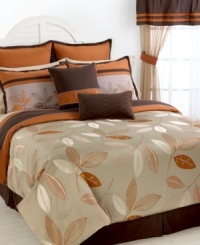 Step into autumn. An enchanting array of leaves and luxuriant textures in earthy orange, tan and brown hues come together in this jacquard woven Henley comforter set for a warm and enticing appeal. This comprehensive sets will keep you cozy on cool fall nights and includes all the components you need for a complete room transformation. (Clearance) Step into autumn. An enchanting array of leaves and luxuriant textures in earthy orange, tan and brown hues come together in this jacquard woven Henley comforter set for a warm and enticing appeal. This comprehensive sets will keep you cozy on cool fall nights and includes all the components you need for a complete room transformation. (Clearance)