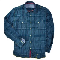 Arnold Zimberg Men's Plaid Woven Shirt with Epaulettes Arnold Zimberg Men's Plaid Woven Shirt with Epaulettes