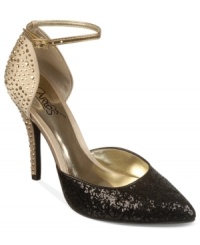 Two tones are better than one. Carlos by Carlos Santana's Gala pumps feature two sparkly textures and a metallic wrap-around ankle strap with side buckle. Two tones are better than one. Carlos by Carlos Santana's Gala pumps feature two sparkly textures and a metallic wrap-around ankle strap with side buckle.