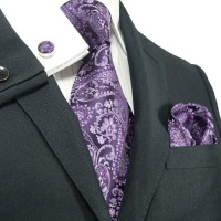 Landisun 543 Dark Purple Paisleys Mens Silk Tie Set: Tie+Hanky+Cufflinks Landisun 543 Dark Purple Paisleys Mens Silk Tie Set: Tie+Hanky+Cufflinks