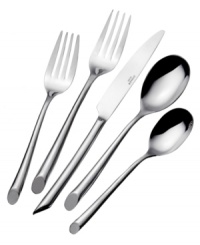 Ultra-modern flatware with a slender profile and bias cut elicits tabletop intrigue at even the most ordinary meals. In lustrous stainless steel with substantial weight, this set includes casual-chic service for 8. Ultra-modern flatware with a slender profile and bias cut elicits tabletop intrigue at even the most ordinary meals. In lustrous stainless steel with substantial weight, this set includes casual-chic service for 8.