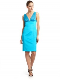 THE LOOKV-necklineBack zip with hook and eye closureSleevelessRuched bustEmpire waistSeam detailsTHE FITAbout 39 longTHE MATERIAL48% viscose/21% cupro/16% silk/8% polyamide/7% elastaneCARE & ORIGINDry cleanMade in Italy THE LOOKV-necklineBack zip with hook and eye closureSleevelessRuched bustEmpire waistSeam detailsTHE FITAbout 39 longTHE MATERIAL48% viscose/21% cupro/16% silk/8% polyamide/7% elastaneCARE & ORIGINDry cleanMade in Italy