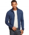 Dress up your casual style with stripes and a slim-fit in this mock-neck jacket from Alfani Red.
