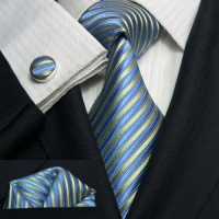 Landisun 80G Blue Green Stripes Mens Silk Tie Set: Tie+Hanky+Cufflinks Exclusive Landisun 80G Blue Green Stripes Mens Silk Tie Set: Tie+Hanky+Cufflinks Exclusive