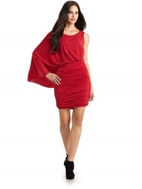 THE LOOKAsymmetric topDraped batwing sleeveRuched skirtShirred detail at sidesPullover styleTHE FITAbout 33 from shoulder to hemTHE MATERIALAcetate/nylon/spandexFully linedCARE & ORIGINDry cleanImportedModel shown is 5'8 (172½cm) wearing US size Small. THE LOOKAsymmetric topDraped batwing sleeveRuched skirtShirred detail at sidesPullover styleTHE FITAbout 33 from shoulder to hemTHE MATERIALAcetate/nylon/spandexFully linedCARE & ORIGINDry cleanImportedModel shown is 5'8 (172½cm) wearing US size Small.