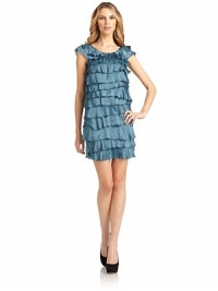 THE LOOKTiered ruffled designBoat neck with tie closureLayered flutter sleevesSide zip closureTHE FITAbout 34 from shoulder to hemTHE MATERIALSilkFully linedCARE & ORIGINDry cleanImportedModel shown is 5'9 (175cm) wearing US size 4. THE LOOKTiered ruffled designBoat neck with tie closureLayered flutter sleevesSide zip closureTHE FITAbout 34 from shoulder to hemTHE MATERIALSilkFully linedCARE & ORIGINDry cleanImportedModel shown is 5'9 (175cm) wearing US size 4.