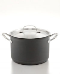 Green piece! An innovative petroleum-free nonstick coating ensures an environmentally-friendly approach to cooking in your kitchen, while the smart shape and large capacity of this stockpot make it an essential for boiling everything from generous helpings of pasta to party-sized batches of chili. The hard-anodized construction exhibits superior heat conductivity and helps to save time and energy in your home! Lifetime warranty. Green piece! An innovative petroleum-free nonstick coating ensures an environmentally-friendly approach to cooking in your kitchen, while the smart shape and large capacity of this stockpot make it an essential for boiling everything from generous helpings of pasta to party-sized batches of chili. The hard-anodized construction exhibits superior heat conductivity and helps to save time and energy in your home! Lifetime warranty.