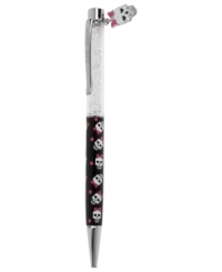 No bones about it, this pen from Betsey Johnson is a whimsical writing tool. Crafted from silver-tone mixed metal with clear beads, the pen also features a skull charm on top. Item comes packaged in a signature Betsey Johnson Gift Box. Approximate length: 5-1/2 inches. Approximate width: 3/8 inch. No bones about it, this pen from Betsey Johnson is a whimsical writing tool. Crafted from silver-tone mixed metal with clear beads, the pen also features a skull charm on top. Item comes packaged in a signature Betsey Johnson Gift Box. Approximate length: 5-1/2 inches. Approximate width: 3/8 inch.