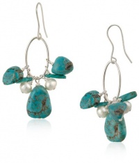 Sterling Silver Oval Link, Turquoise and Freshwater Cultured Pearl Drop French Wire Earrings Sterling Silver Oval Link, Turquoise and Freshwater Cultured Pearl Drop French Wire Earrings
