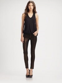 Lightweight legging-style pants, elevated by a glimmering metallic finish. THE FITRise, about 7Inseam, about 31Leg opening, about 10½THE DETAILSButton closureZip flyFive-pocket styleRayon/nylon/spandexMachine washMade in USA of imported fabricModel shown is 5'11 (178cm) wearing US size 4. Lightweight legging-style pants, elevated by a glimmering metallic finish. THE FITRise, about 7Inseam, about 31Leg opening, about 10½THE DETAILSButton closureZip flyFive-pocket styleRayon/nylon/spandexMachine washMade in USA of imported fabricModel shown is 5'11 (178cm) wearing US size 4.