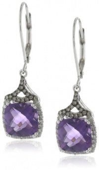Badgley Mischka Fine Jewelry Sterling Silver White and Champagne Diamonds Large Cushion Cut Amethyst Earrings Badgley Mischka Fine Jewelry Sterling Silver White and Champagne Diamonds Large Cushion Cut Amethyst Earrings