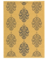 Borrowing from the beautiful tradition of courtyard styling in warm-weather locales, Safavieh's Courtyard collection has a distinctly Mediterranean feel. A special sisal weave allows for a superior clarity of detail, while enhanced polypropylene makes these rugs thankfully low-maintenance and durable. The periwinkle-colored medallions woven into this soft beige rug offer a subtle elegance for indoor or outdoor spaces. (Clearance) Borrowing from the beautiful tradition of courtyard styling in warm-weather locales, Safavieh's Courtyard collection has a distinctly Mediterranean feel. A special sisal weave allows for a superior clarity of detail, while enhanced polypropylene makes these rugs thankfully low-maintenance and durable. The periwinkle-colored medallions woven into this soft beige rug offer a subtle elegance for indoor or outdoor spaces. (Clearance)