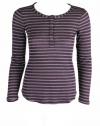 Splendid womens striped henley button front waffle top