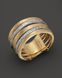 Hand-engraved 18K gold bands with diamonds from Marco Bicego's Jaipur collection.