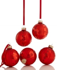 Simply brilliant, Martha Stewart Collection Christmas ornaments will be an annual favorite in glass that's striped and spotted with cheery red glitter. Simply brilliant, Martha Stewart Collection Christmas ornaments will be an annual favorite in glass that's striped and spotted with cheery red glitter.