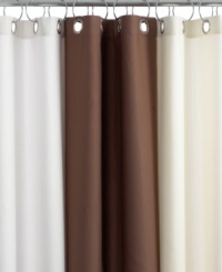 Less is more with the Basic Rib shower curtain from Martha Stewart Collection. Neutral solids with fine vertical ribbing and silvertone grommets have an understated presence that complements any bath. Less is more with the Basic Rib shower curtain from Martha Stewart Collection. Neutral solids with fine vertical ribbing and silvertone grommets have an understated presence that complements any bath.