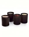 A luxurious candle quartet featuring our most popular gourmande scents for the holidays. This deliciously fragrant collection includes travel-size votive candles in Crème Brûlée, Fresh Fig, Warm Roasted Chestnuts and exclusive Tarte au Citron. Each in 2.5 oz. chocolate brown glass tumblers. Made in USA. 