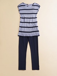 Classic stripes and shoulder button detail surround this super-soft every day staple for a look that's undeniably adorable.Round necklineCap sleevesPullover style77% rayon/23% polyesterMachine washImported Classic stripes and shoulder button detail surround this super-soft every day staple for a look that's undeniably adorable.Round necklineCap sleevesPullover style77% rayon/23% polyesterMachine washImported