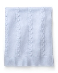 A soft blue cable cashmere blanket by Aqua, wraps baby in sumptuous warmth. A soft blue cable cashmere blanket by Aqua, wraps baby in sumptuous warmth.