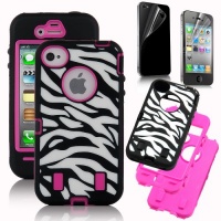 Pandamimi Rose Pink White Zebra Combo Hard Soft High Impact iPhone 4 4S Armor Case Skin Gel with free screen protector Pandamimi Rose Pink White Zebra Combo Hard Soft High Impact iPhone 4 4S Armor Case Skin Gel with free screen protector