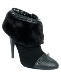 Spikes and faux-fur trim make the Fortuna faux-fur booties by ABS by Allen Schwartz a nice choice for those colder days. Spikes and faux-fur trim make the Fortuna faux-fur booties by ABS by Allen Schwartz a nice choice for those colder days.