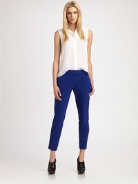 Impeccably-tailored for a sleek, slim fit, crafted from lightweight crepe and cropped in a chic ankle-baring silhouette.Tab-front waistbandBelt loopsZip-flySlash pocketsBack welt pocketsRise, about 8Inseam, about 2791% viscose/9% elastaneDry cleanMade in USA of Italian fabricModel shown is 5'10 (177cm) wearing US size 4. Impeccably-tailored for a sleek, slim fit, crafted from lightweight crepe and cropped in a chic ankle-baring silhouette.Tab-front waistbandBelt loopsZip-flySlash pocketsBack welt pocketsRise, about 8Inseam, about 2791% viscose/9% elastaneDry cleanMade in USA of Italian fabricModel shown is 5'10 (177cm) wearing US size 4.