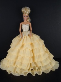 Soft Yellow Long Gown with Layers of Ruffle Details Made to Fit the Barbie Doll