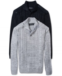 With a stylish mock neck and a cable knit design, this Retrofit sweater will keep you handsomely warm this season. With a stylish mock neck and a cable knit design, this Retrofit sweater will keep you handsomely warm this season.