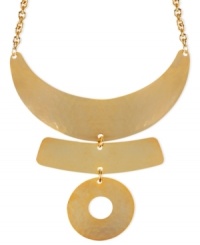 The shapes of style to come. This unique frontal necklace from Robert Morris features geometric shapes in a windchime design. Crafted in gold tone mixed metal. Approximate length: 16 inches + 3-inch extender. Approximate drop: 4-1/2 inches. The shapes of style to come. This unique frontal necklace from Robert Morris features geometric shapes in a windchime design. Crafted in gold tone mixed metal. Approximate length: 16 inches + 3-inch extender. Approximate drop: 4-1/2 inches.