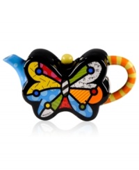Help tea time really take off with the mini Butterfly teapot, featuring the vivid colors and bold patterns of Brazilian pop artist Romero Britto. Help tea time really take off with the mini Butterfly teapot, featuring the vivid colors and bold patterns of Brazilian pop artist Romero Britto.