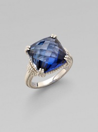 Cushion-cut blue corundum sparkles in a delicate sterling silver setting.Blue corundumSterling silverWidth, about ½Imported Cushion-cut blue corundum sparkles in a delicate sterling silver setting.Blue corundumSterling silverWidth, about ½Imported