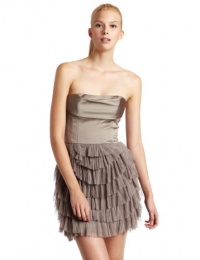 BCBGMAXAZRIA Women's Jacquier Strapless Dress With Pleated Petal Skirt, Hazelnut, 12 BCBGMAXAZRIA Women's Jacquier Strapless Dress With Pleated Petal Skirt, Hazelnut, 12