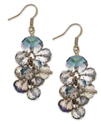 Savory style. These c.A.K.e. by Ali Khan earrings feature clusters of pistachio-inspired faceted glass beads in a gold tone mixed metal setting. Approximate drop: 2 inches. Savory style. These c.A.K.e. by Ali Khan earrings feature clusters of pistachio-inspired faceted glass beads in a gold tone mixed metal setting. Approximate drop: 2 inches.