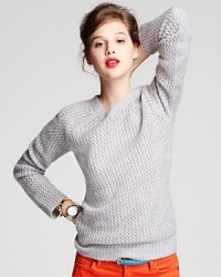 Woven in an open knit, this Aqua Cashmere semi-sheer sweater is a versatile layering piece-minimalist with matching cami and pants or bold with contrasting pieces for a new spin on color blocking. Woven in an open knit, this Aqua Cashmere semi-sheer sweater is a versatile layering piece-minimalist with matching cami and pants or bold with contrasting pieces for a new spin on color blocking.